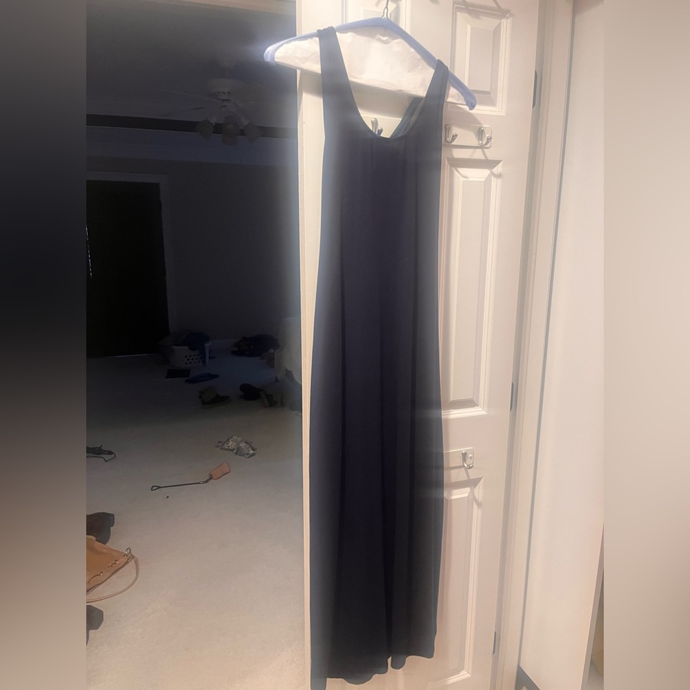 Karen Kane knit navy blue maxi dress with cross back